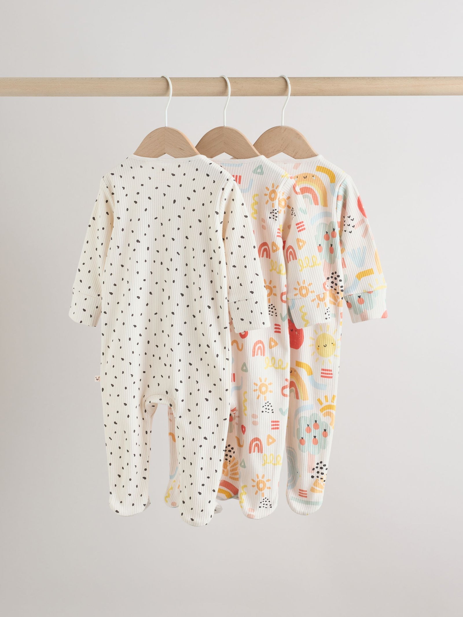 Multi Two Way Zip Baby Sleepsuit 3 Pack (0-2yrs)
