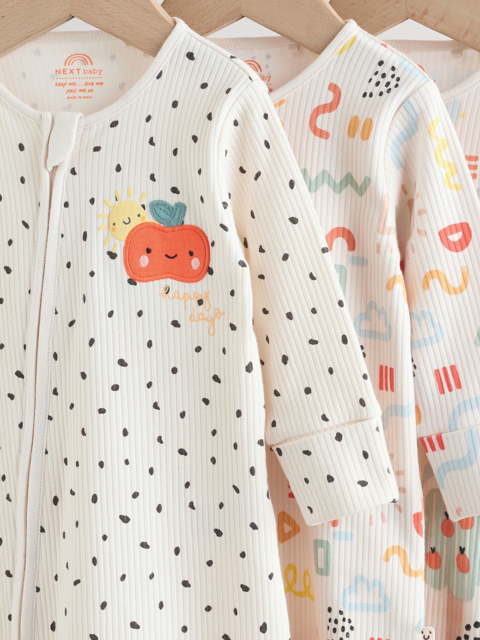 Multi Two Way Zip Baby Sleepsuit 3 Pack (0-2yrs)