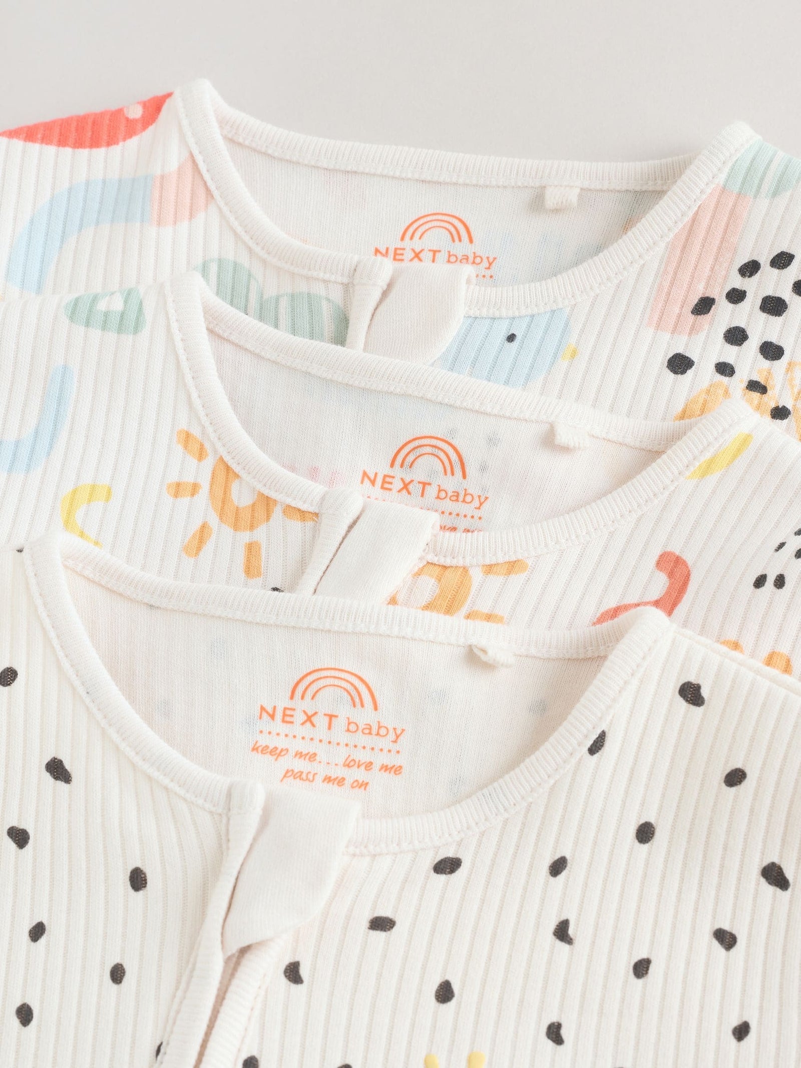 Multi Two Way Zip Baby Sleepsuit 3 Pack (0-2yrs)