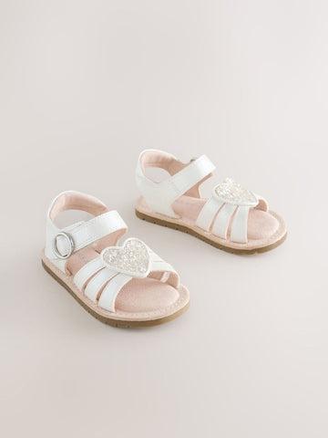 White Standard Fit (F) Heart Occasion Sandals