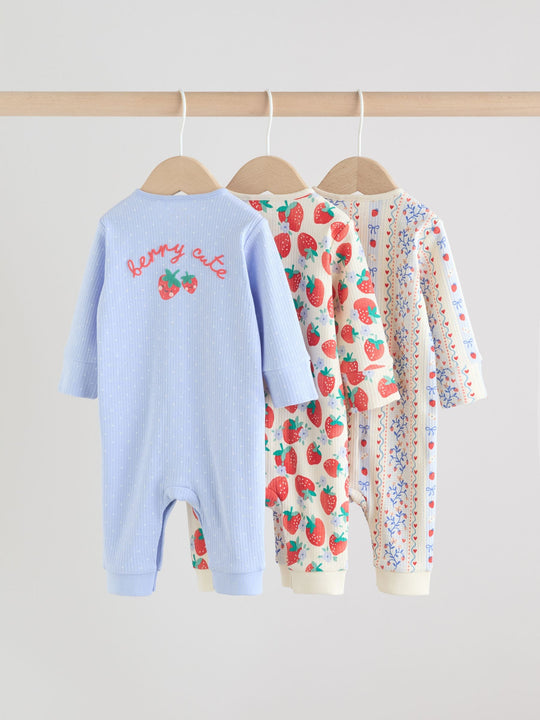 Blue Baby Strawberry Sleepsuit 3 Pack (0mths-3yrs)