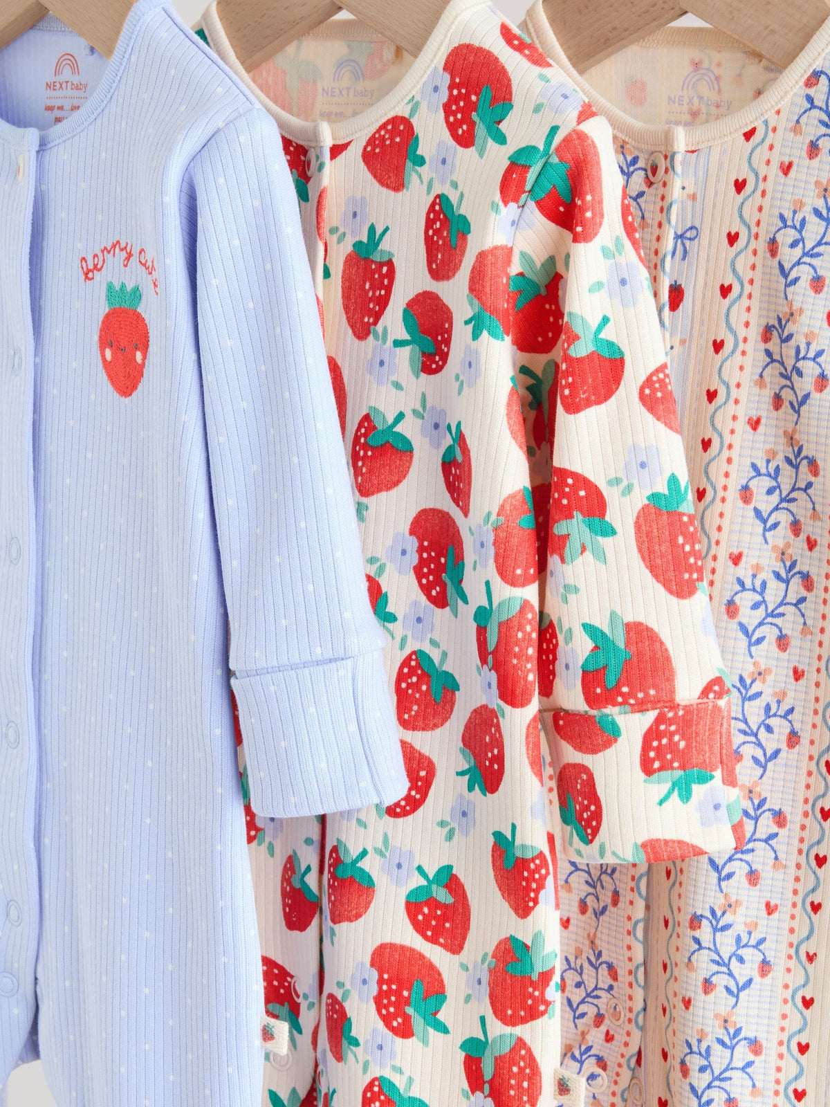 Blue Baby Strawberry Sleepsuit 3 Pack (0mths-3yrs)