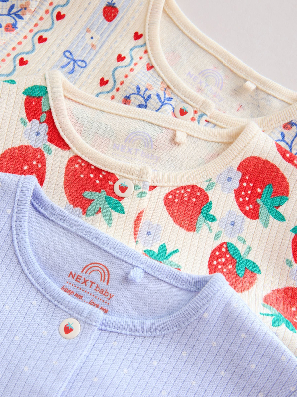 Blue Baby Strawberry Sleepsuit 3 Pack (0mths-3yrs)