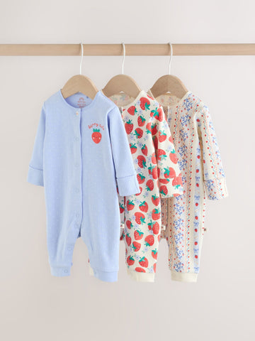 Blue Baby Strawberry Sleepsuit 3 Pack (0mths-3yrs)