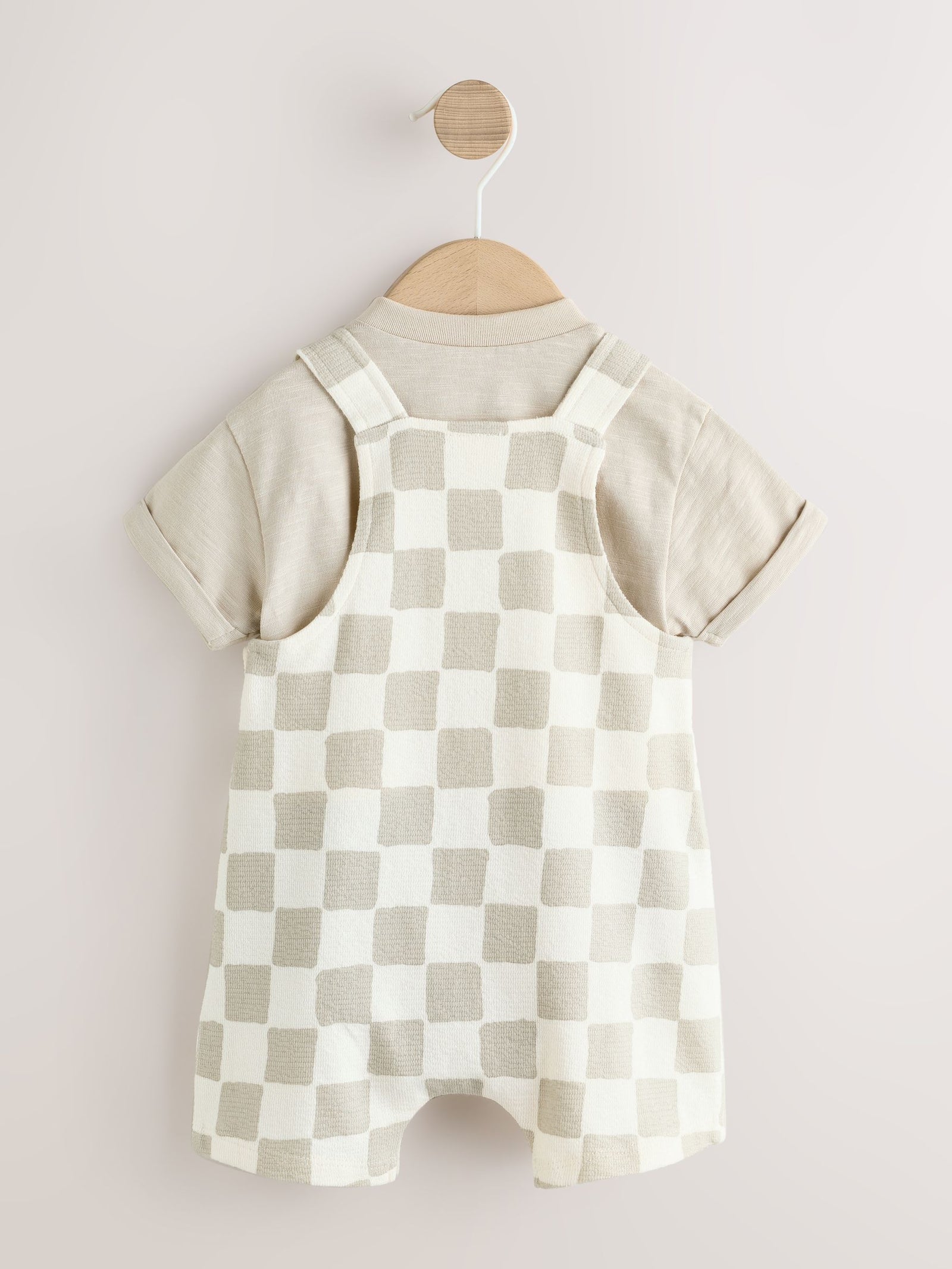 Grey/Neutral Checkerboard Jersey Dungarees and Bodysuit Baby Set (0mths-2yrs)