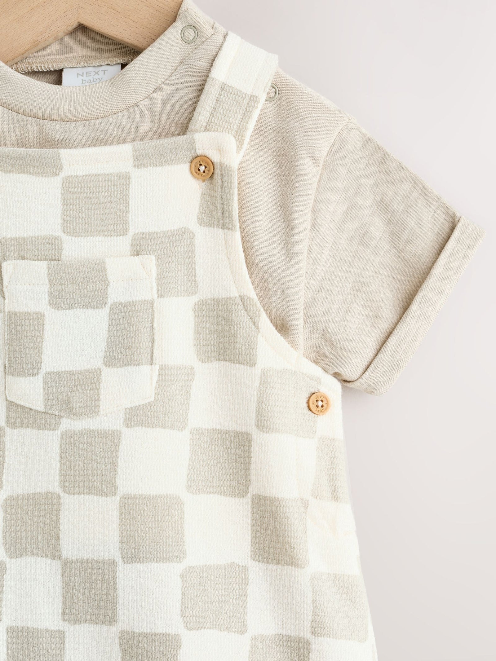 Grey/Neutral Checkerboard Jersey Dungarees and Bodysuit Baby Set (0mths-2yrs)