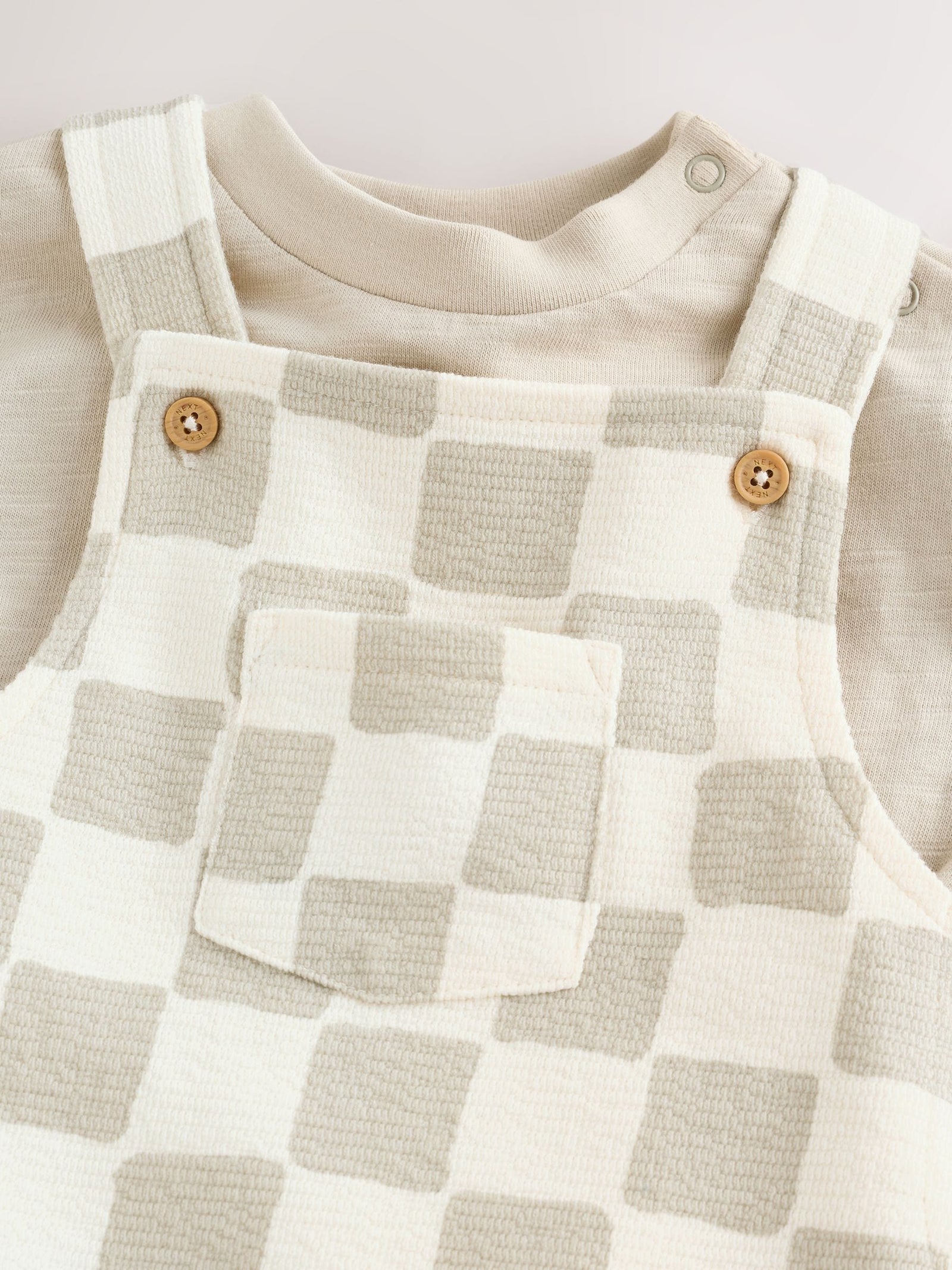 Grey/Neutral Checkerboard Jersey Dungarees and Bodysuit Baby Set (0mths-2yrs)