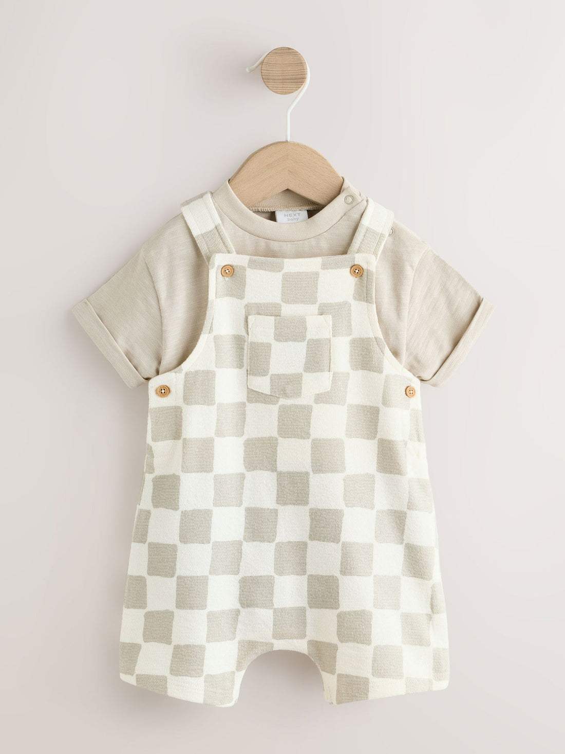 Grey/Neutral Checkerboard Jersey Dungarees and Bodysuit Baby Set (0mths-2yrs)