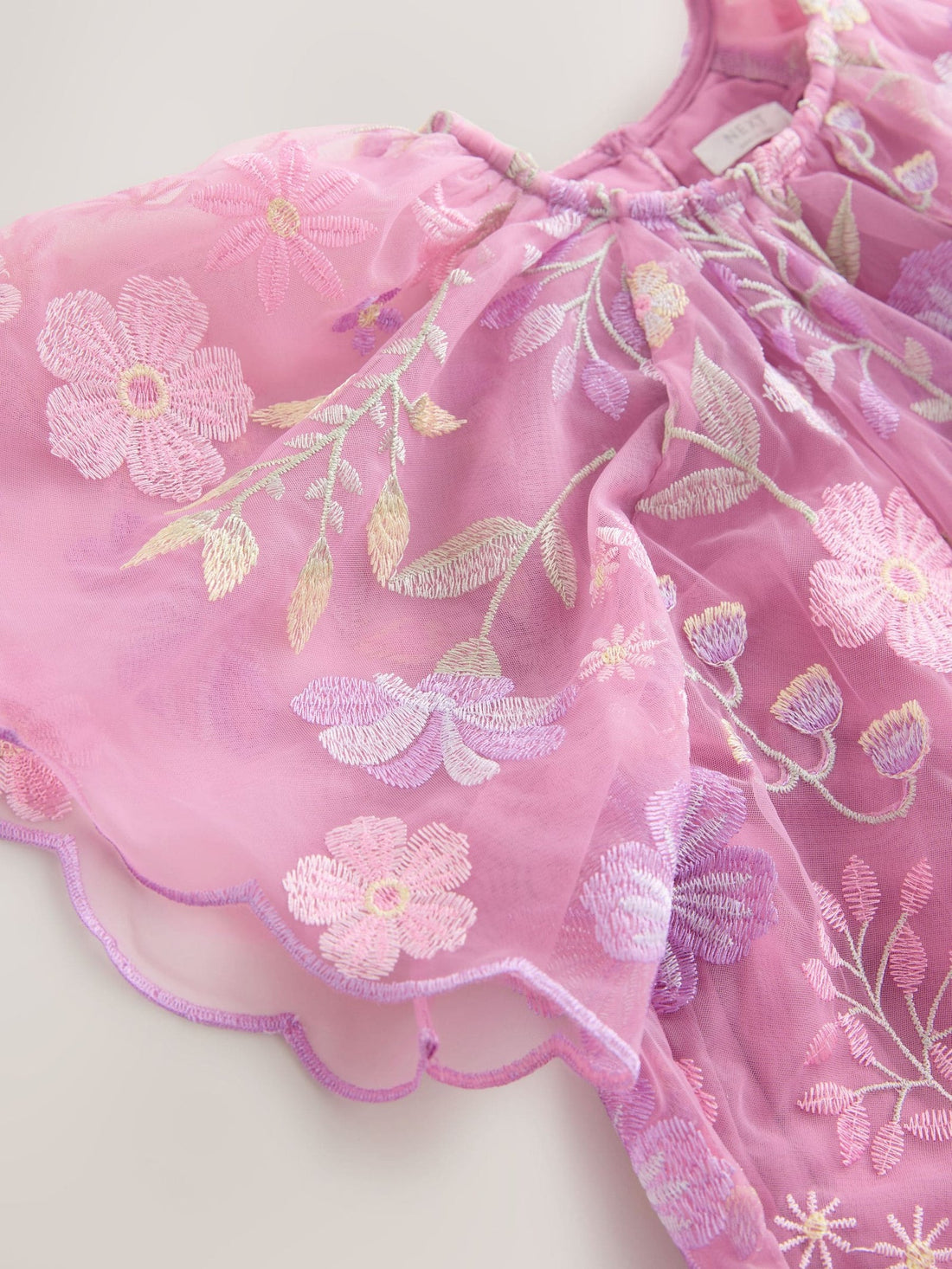 Pink Flower Embroidered Tiered Occasion Dress (3-16yrs)