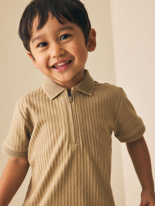 Stone Textured Short Sleeve Polo Shirt (3mths-7yrs)