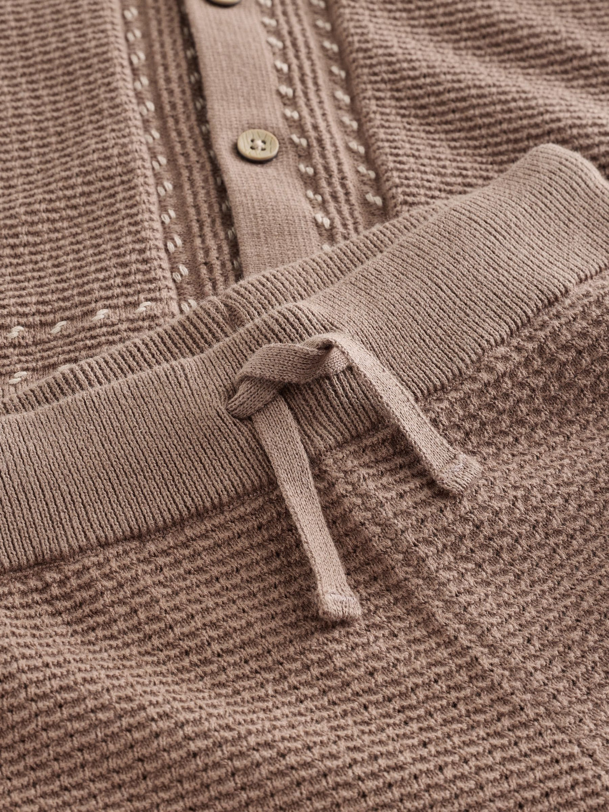 Tan Brown Textured Knitted Button Through Polo Shirt and Shorts Set (3mths-10yrs)