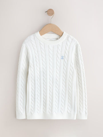 White Cable Knit Crew Neck Jumper (3-16yrs)