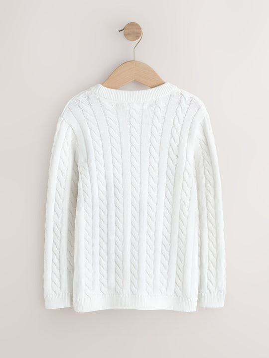 White Cable Knit Crew Neck Jumper (3-16yrs)