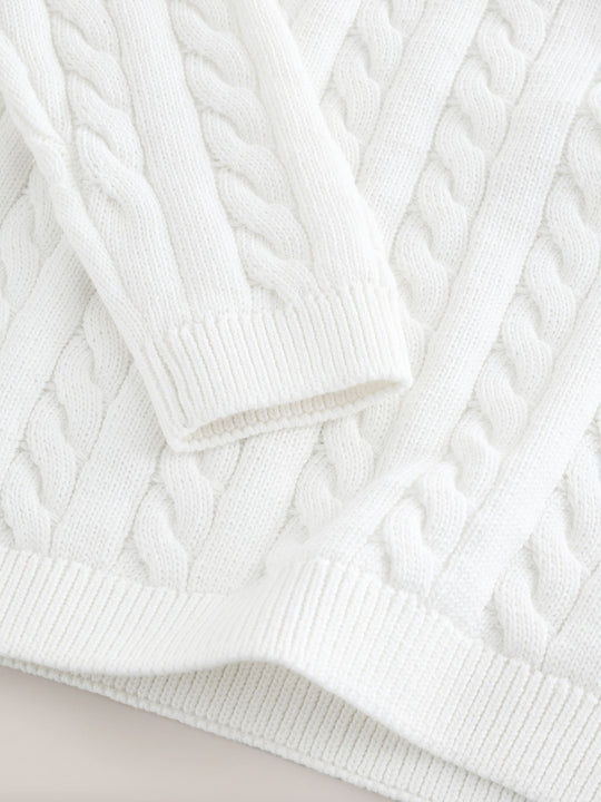 White Cable Knit Crew Neck Jumper (3-16yrs)