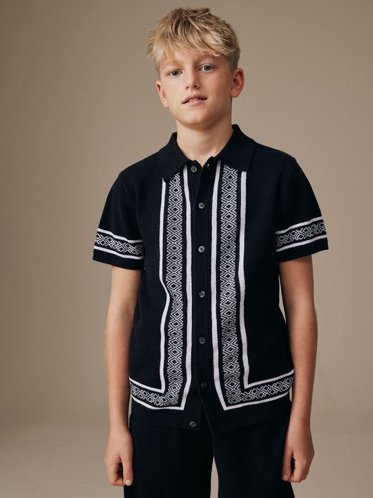 Monochrome Knitted Polo Shirt And Shorts Set (3-16yrs)