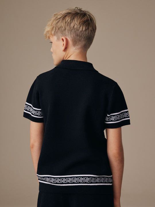 Monochrome Knitted Polo Shirt And Shorts Set (3-16yrs)
