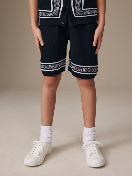 Monochrome Knitted Polo Shirt And Shorts Set (3-16yrs)