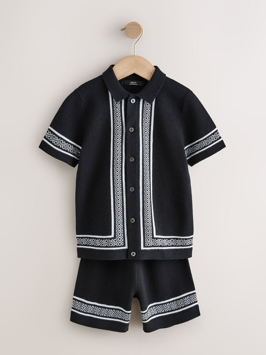 Monochrome Knitted Polo Shirt And Shorts Set (3-16yrs)