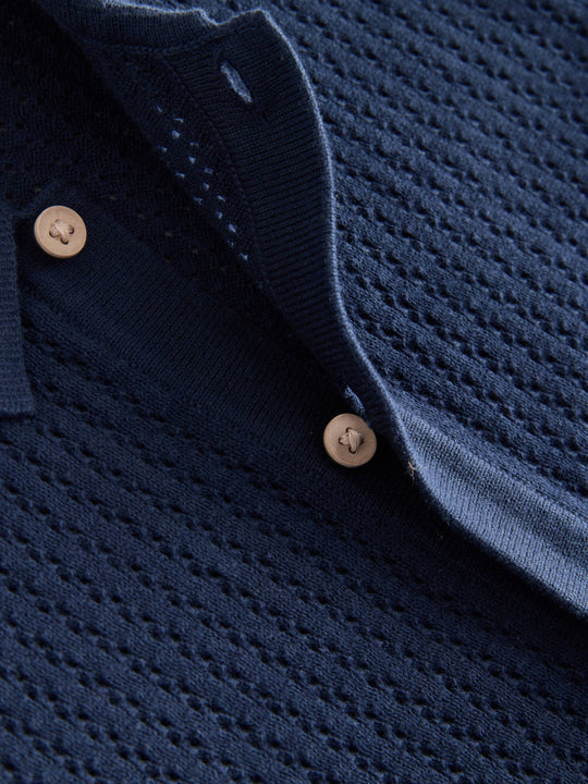 Navy Blue Knitted Button Through Polo Shirt (3-16yrs)