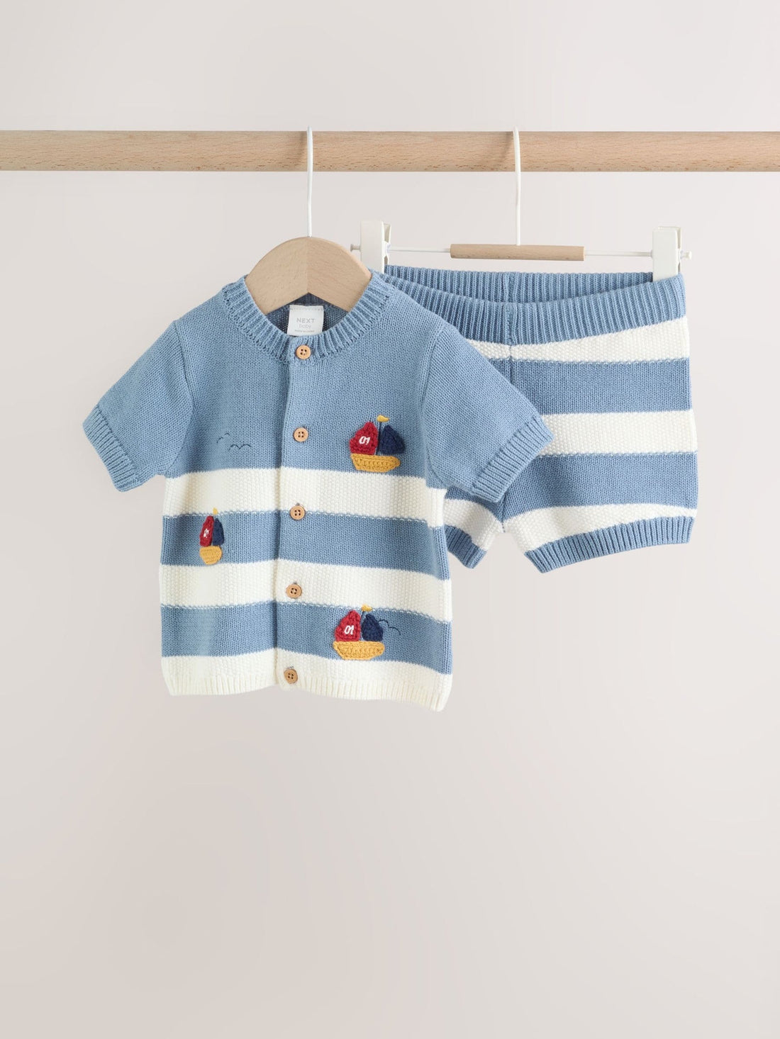 Blue Nautical Stripe Knitted Top and Shorts Baby Set