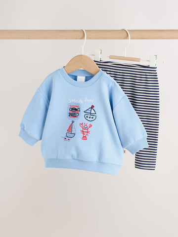 Blue Nautical Print Baby Sweatshirt and Leggings Set (0mths-3yrs)