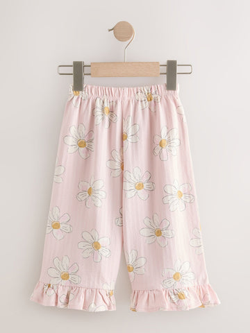 Pink Flower Wide Leg Frill Trousers (3mths-7yrs)