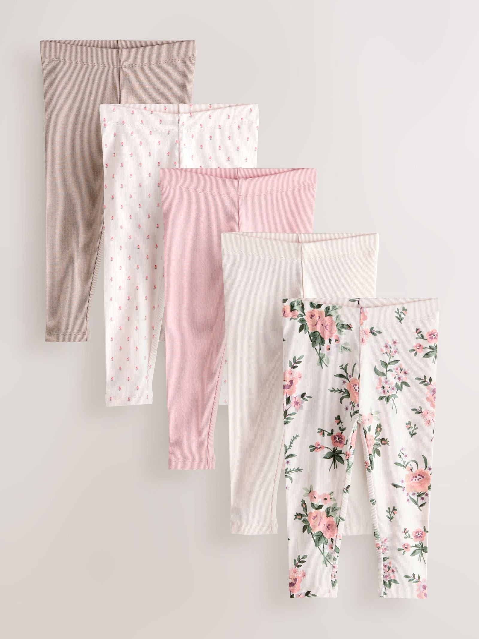 Pink Ribbed Leggings 5 Pack (3mths-7yrs)