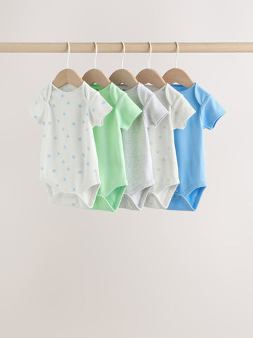 Blue Short Sleeve Long Sleeve Baby Bodysuits 5 Pack