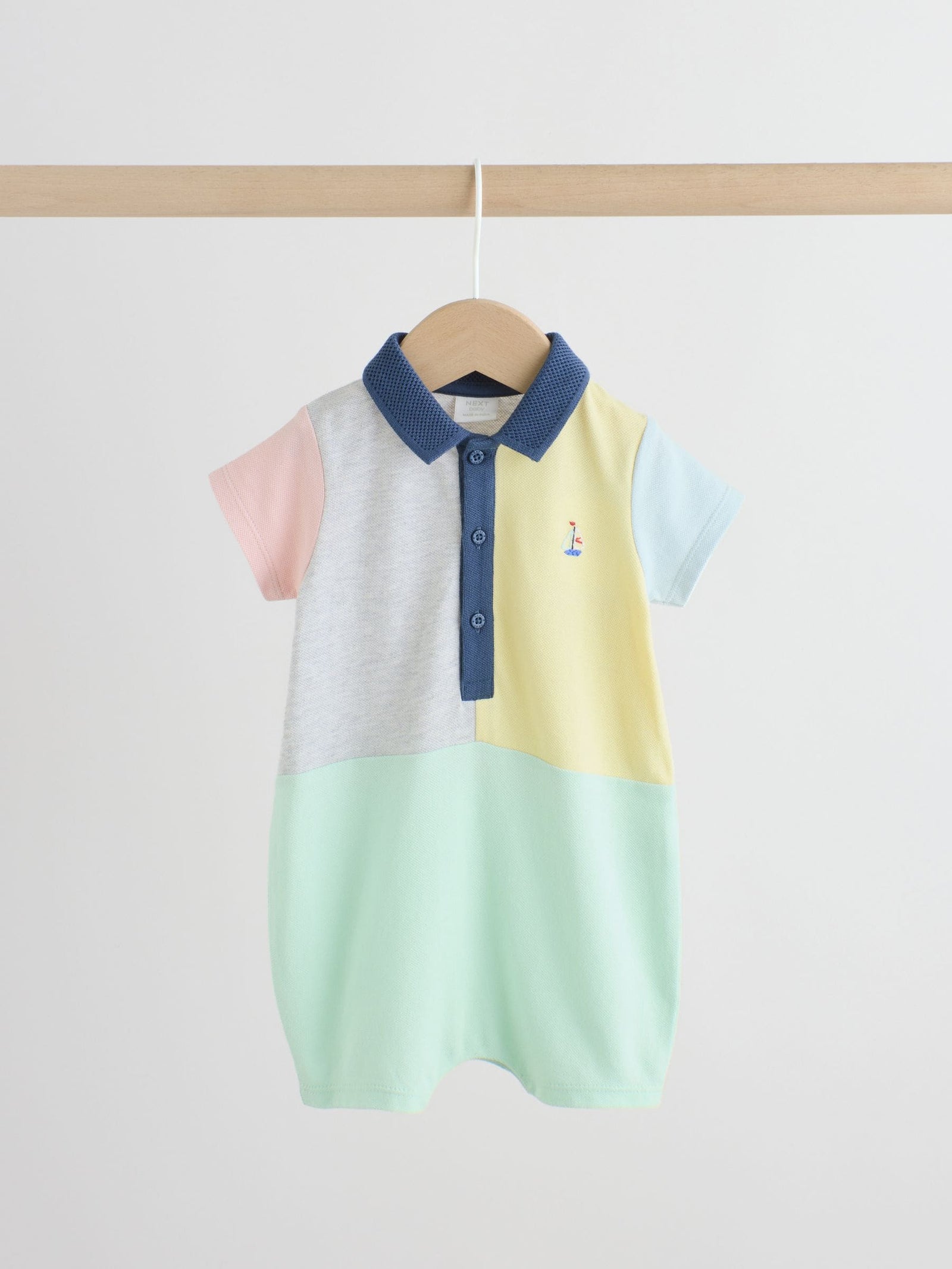 Grey colourblock Smart Collar Baby Rompers 2 Pack