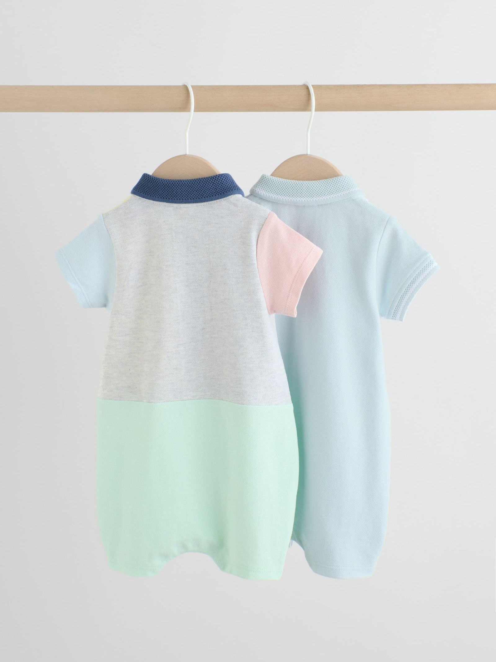 Grey colourblock Smart Collar Baby Rompers 2 Pack