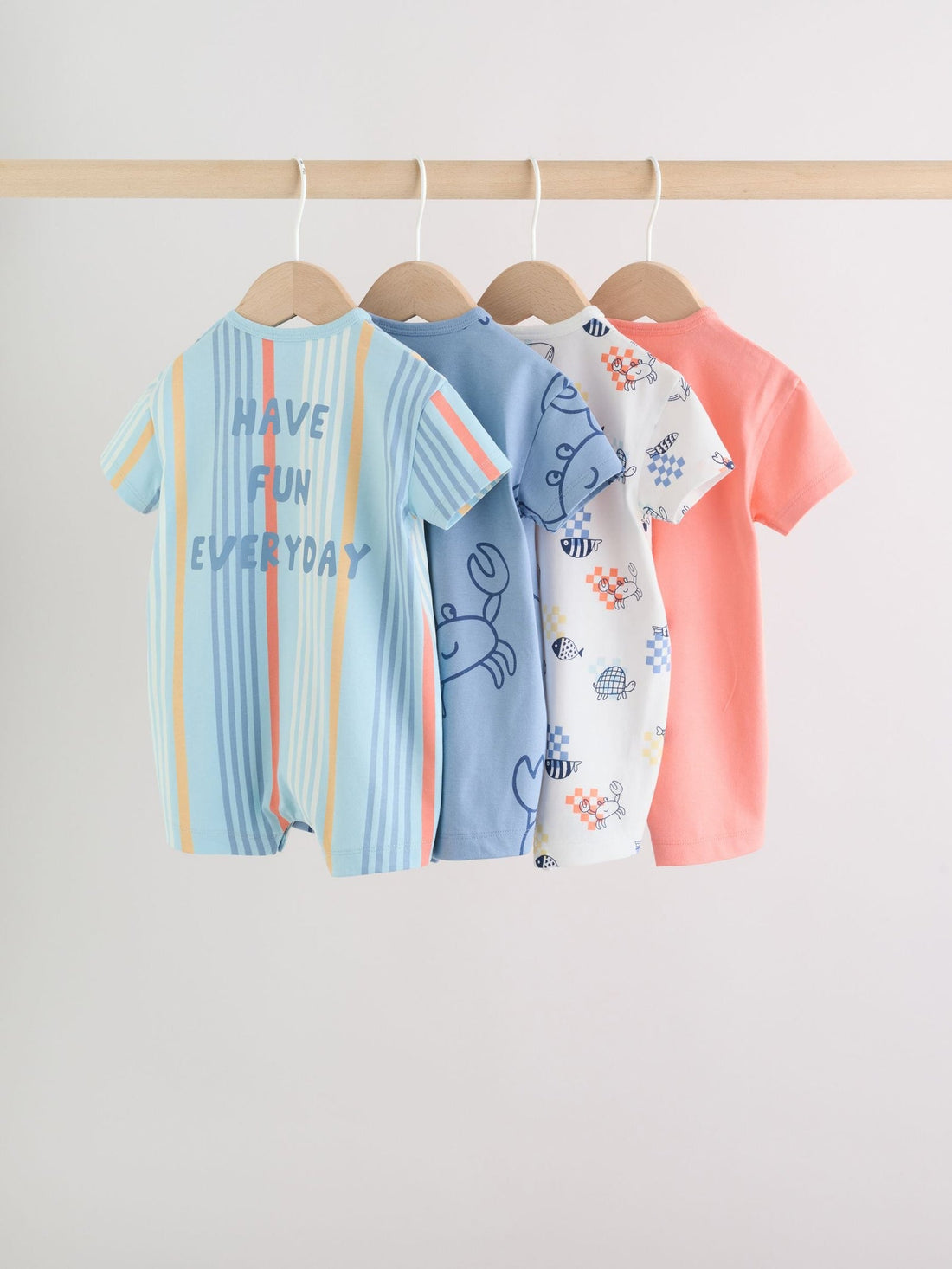 Coastal Crab Print Jersey Baby Rompers 4 Pack