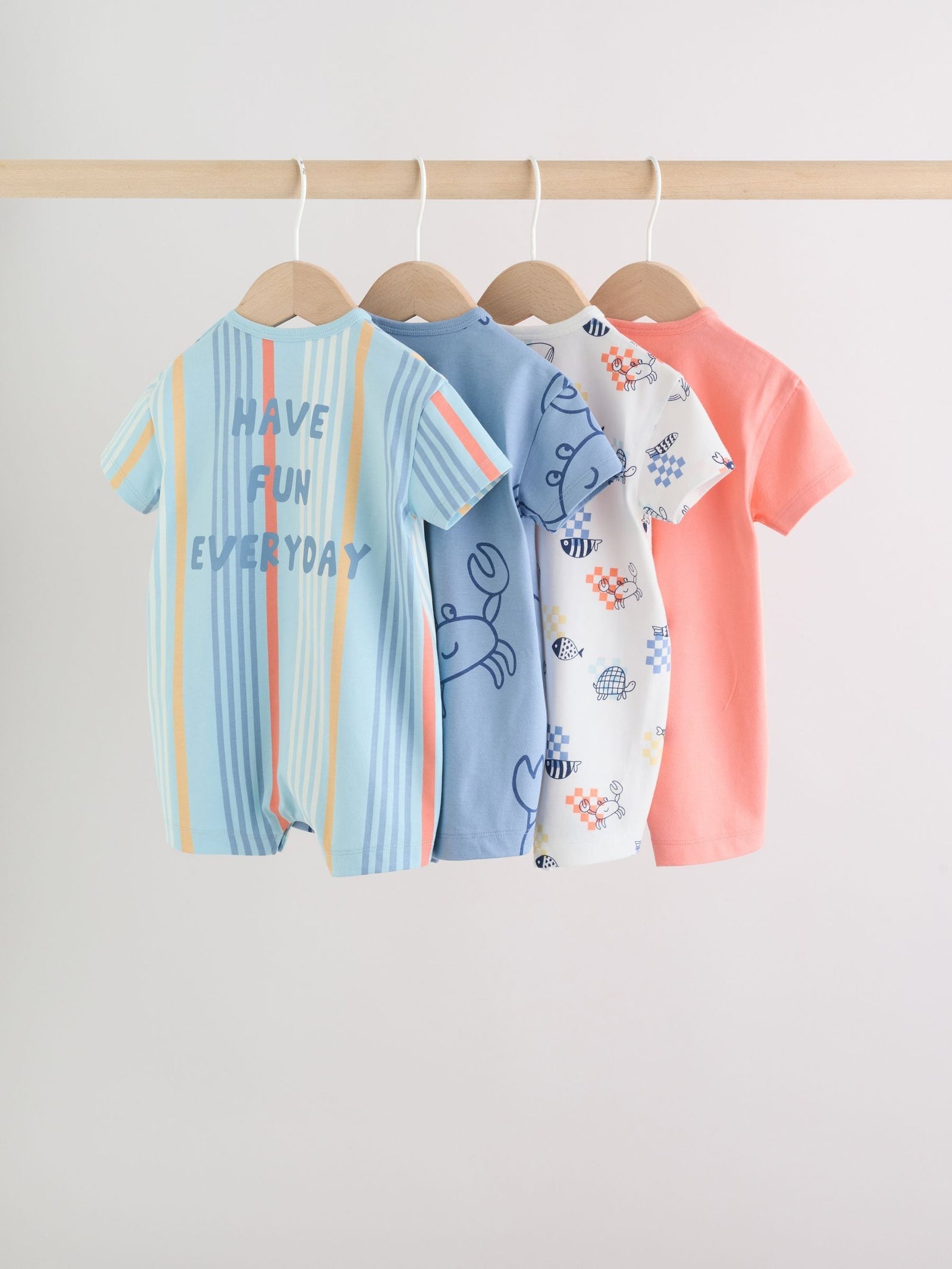 Coastal Crab Print Jersey Baby Rompers 4 Pack
