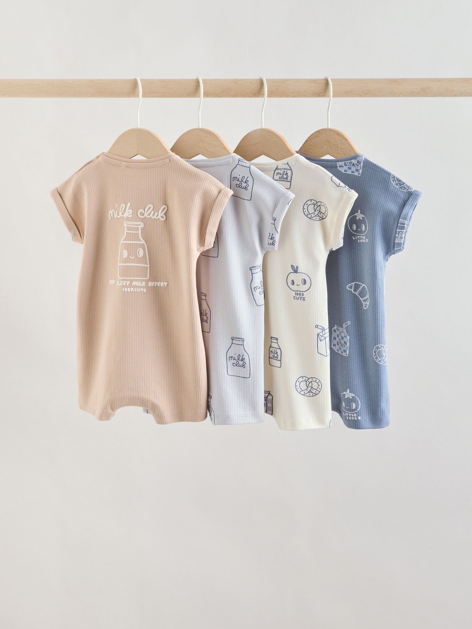 Blue/Neutral Cotton RIch Baby Rompers 4 Pack