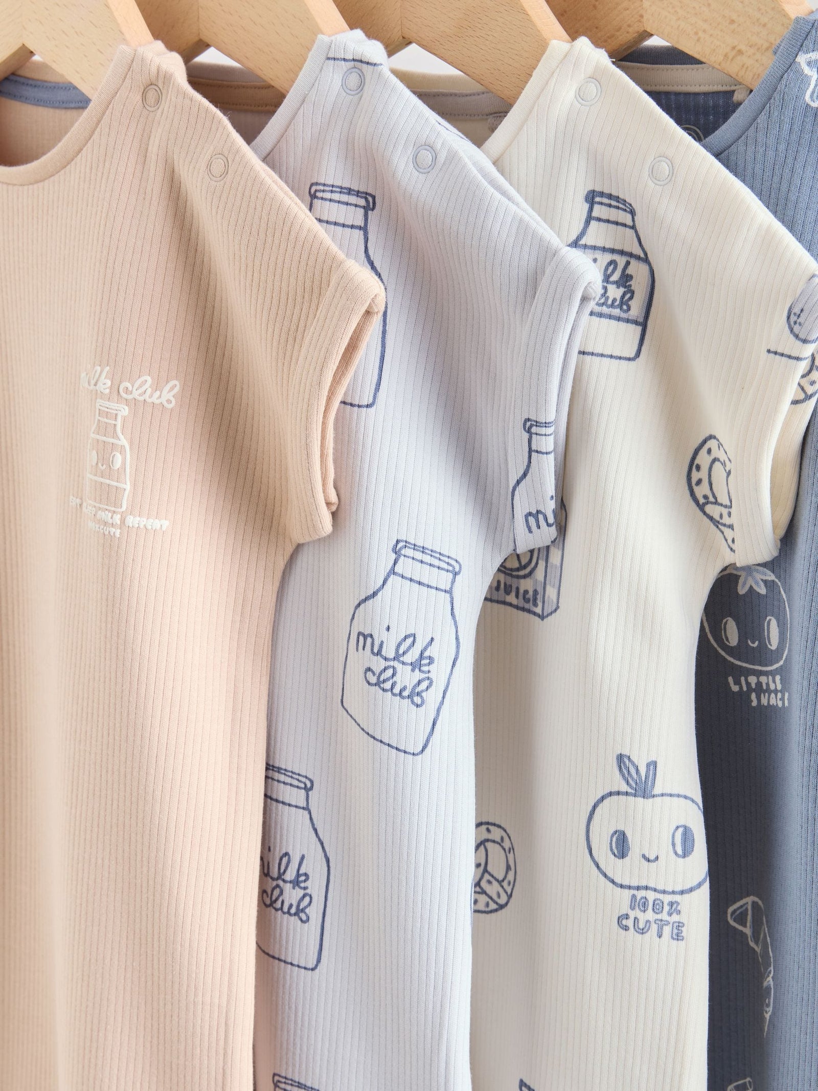 Blue/Neutral 100% Cotton Baby Rompers 4 Pack
