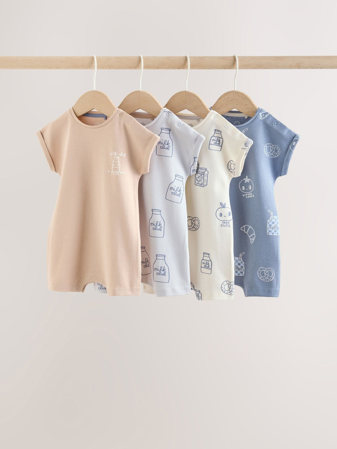 Blue/Neutral Cotton RIch Baby Rompers 4 Pack