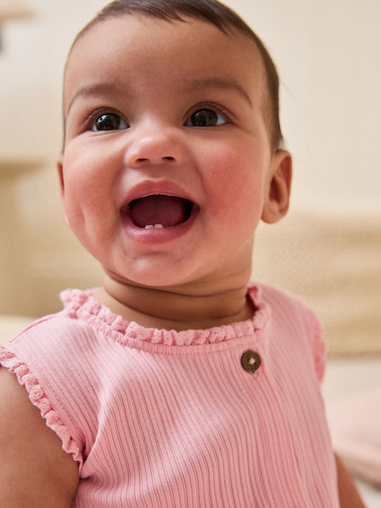 Pink Tonal Button Through Wide Leg Jersey Baby Rompers 3 Pack