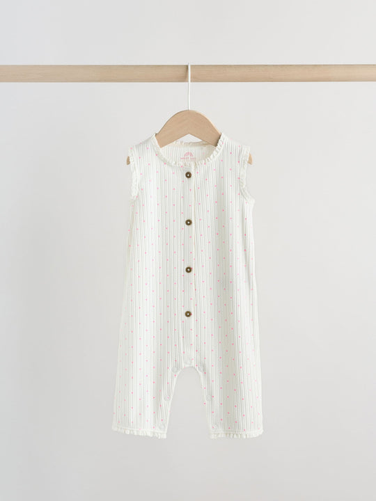 Pink Tonal Button Through Wide Leg Jersey Baby Rompers 3 Pack