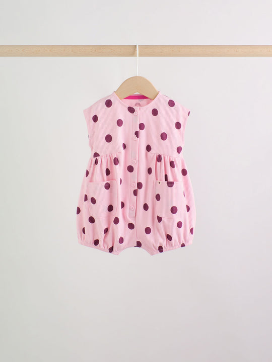 Pink Polka Dot Button Through Baby Rompers 3 Pack