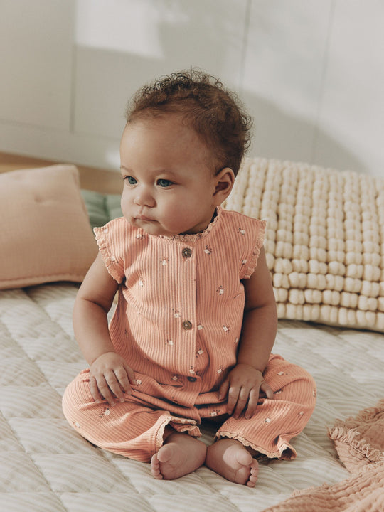 Brown Tonal Floral Printed Button Through Rompers 3 Pack