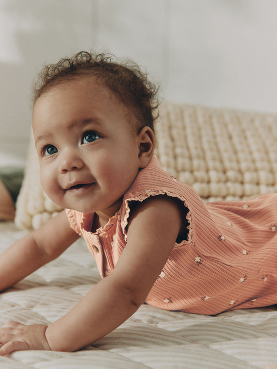 Brown Tonal Floral Printed Button Through Rompers 3 Pack