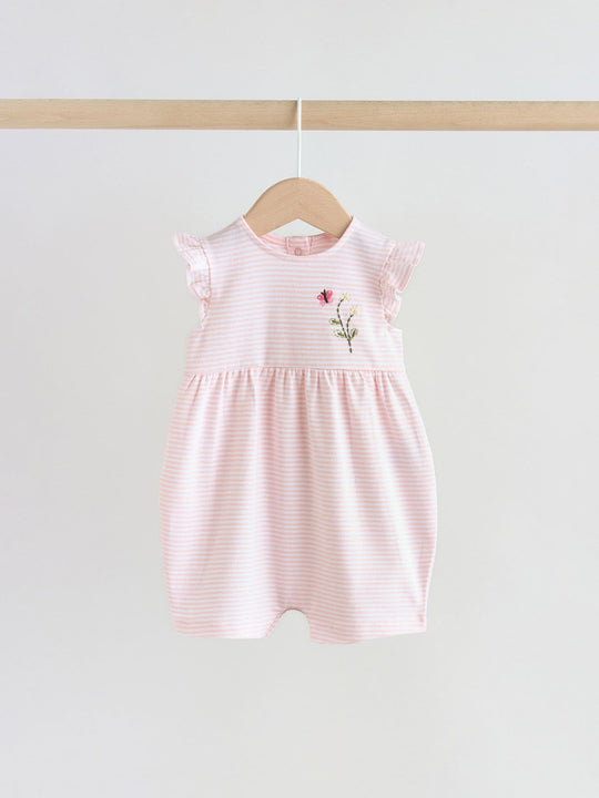 Pink Floral Frill Shoulder Baby Rompers 3 Pack