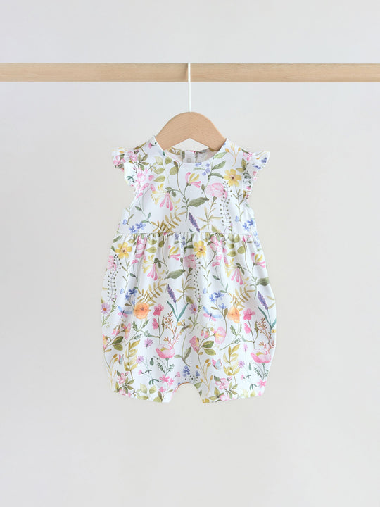 Pink Floral Frill Shoulder Baby Rompers 3 Pack