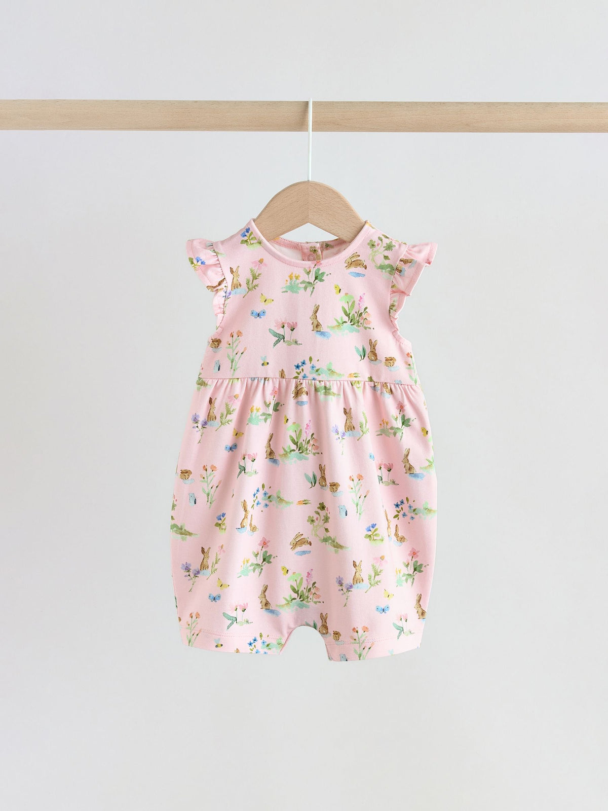 Pink Floral Frill Shoulder Baby Rompers 3 Pack