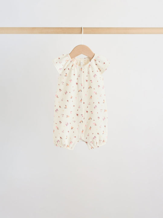Neutral Floral Popper Through Jersey Baby Rompers 4 Pack