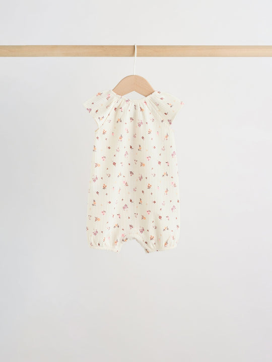 Neutral Floral Popper Through Jersey Baby Rompers 4 Pack