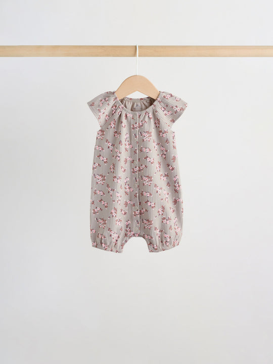 Neutral Floral Popper Through Jersey Baby Rompers 4 Pack