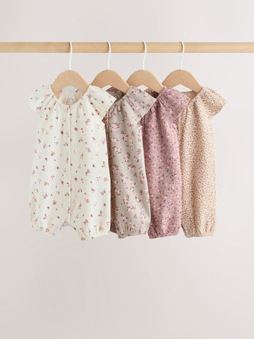 Neutral Floral Popper Through Jersey Baby Rompers 4 Pack