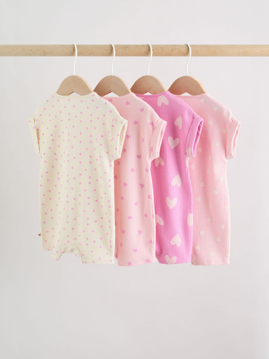 Pink Tonal Heart Popper Through Jersey Baby Rompers 4 Pack
