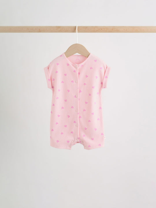 Pink Tonal Heart Popper Through Jersey Baby Rompers 4 Pack