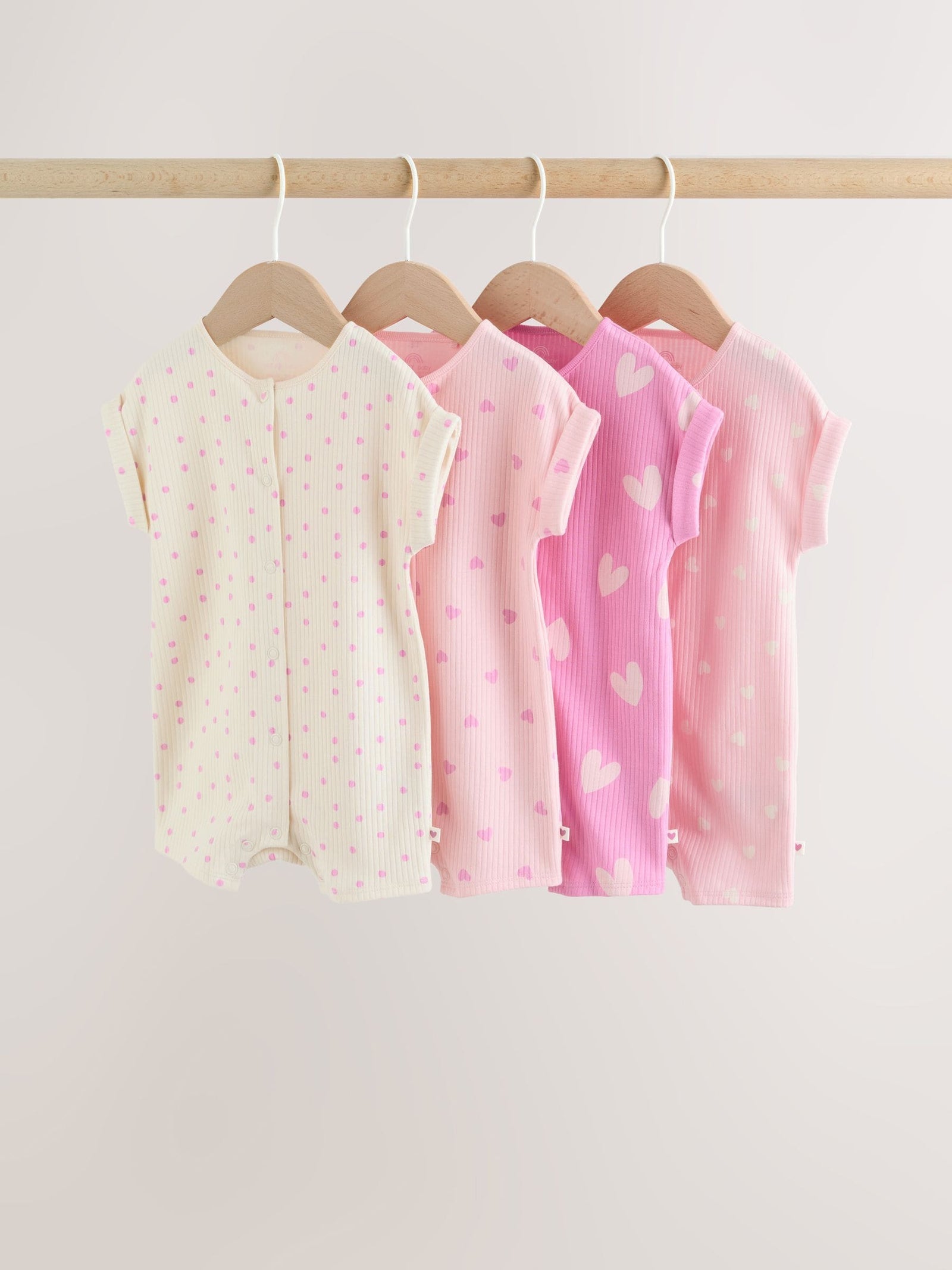 Pink Tonal Heart Popper Through Jersey Baby Rompers 3 Pack